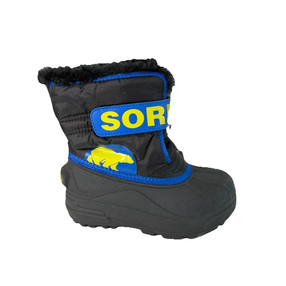 Sorel Snow‎ Commander Boots Black Blue Fleece Lined Winter Snow  Toddler Size 10